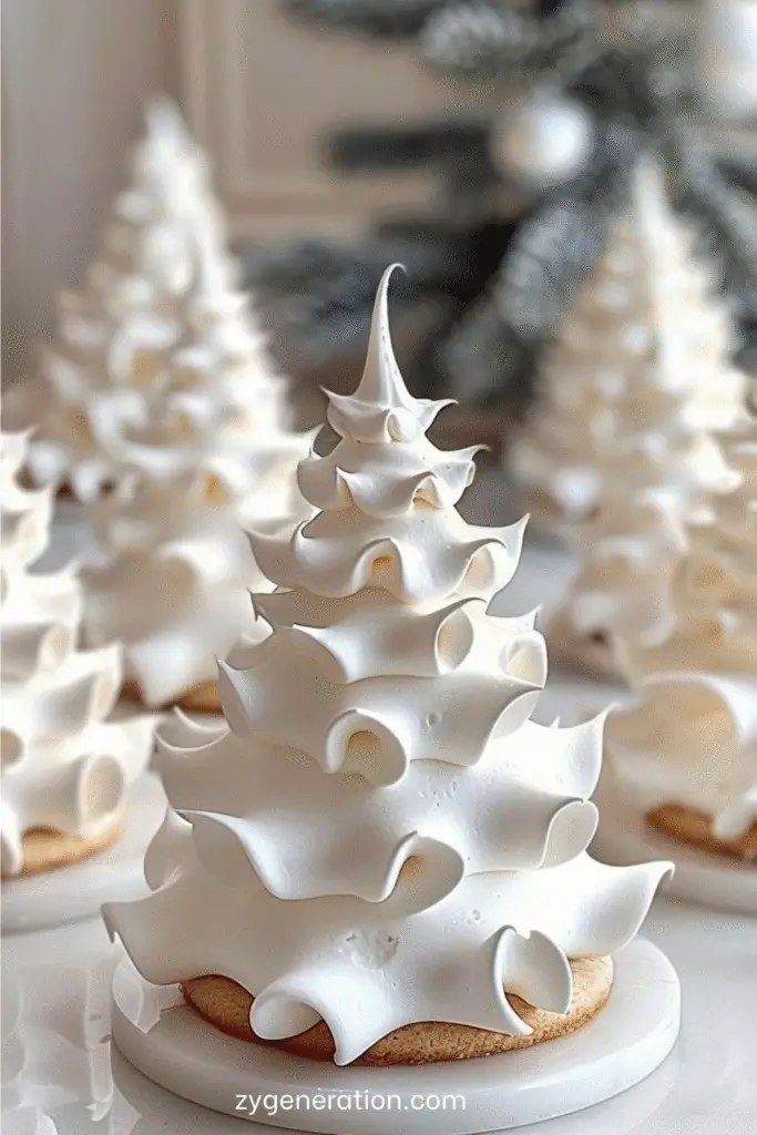 sapins de noël en meringue faits maison sur biscuits