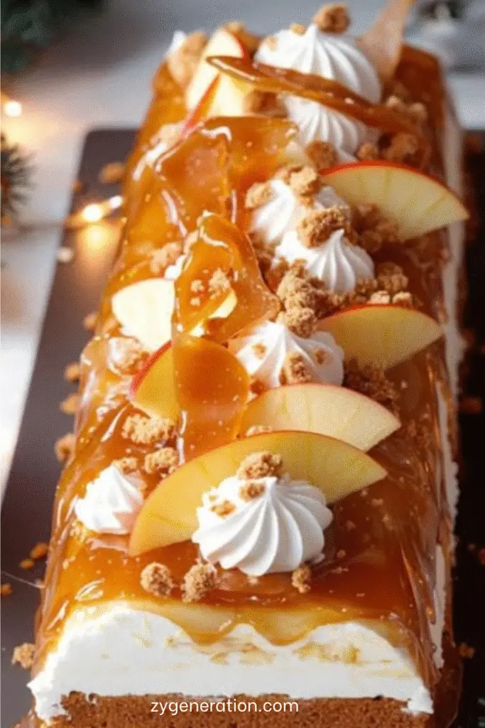 bûche de noël caramel beurre salé avec pommes caramélisées et spéculoos