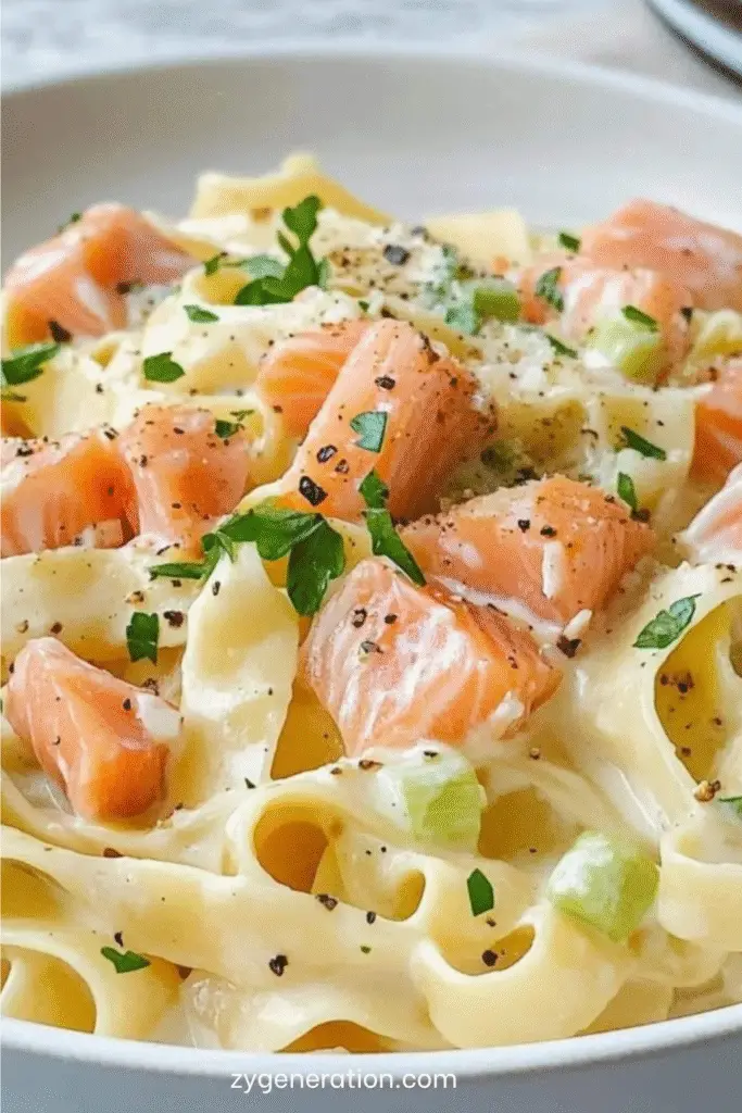 assiette de tagliatelles au saumon fumé et poireaux