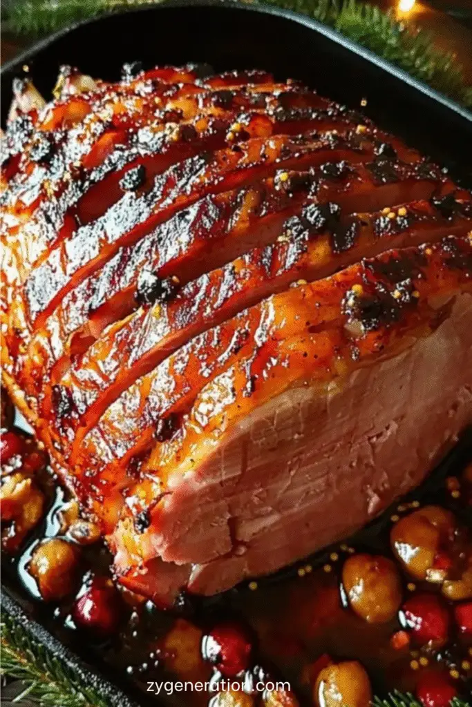 jambon glacé au miel et à la moutarde doré au four