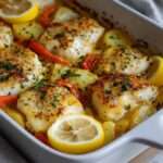 dos de cabillaud en cocotte avec légumes rôtis crème au parmesan et citron