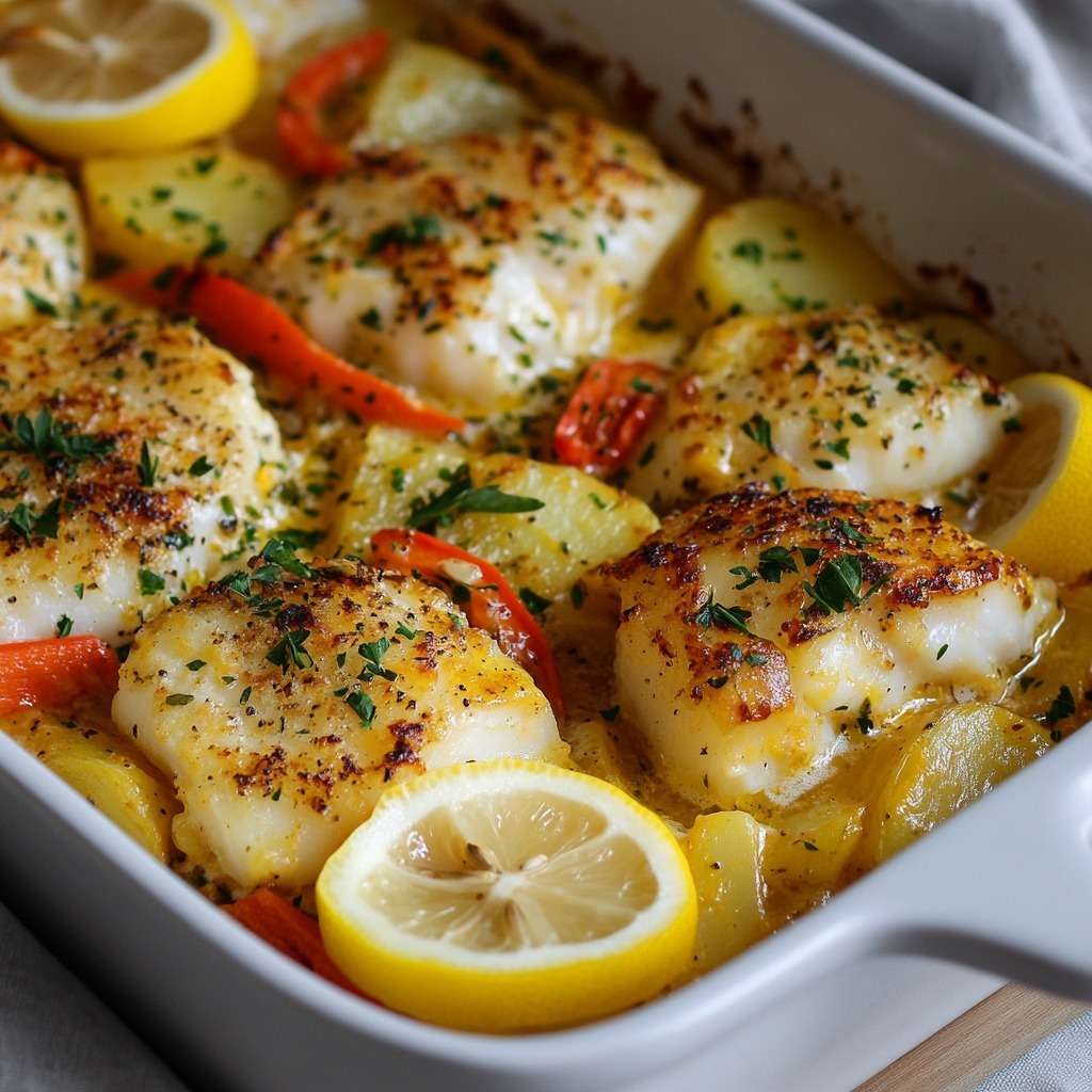 dos de cabillaud en cocotte avec légumes rôtis crème au parmesan et citron