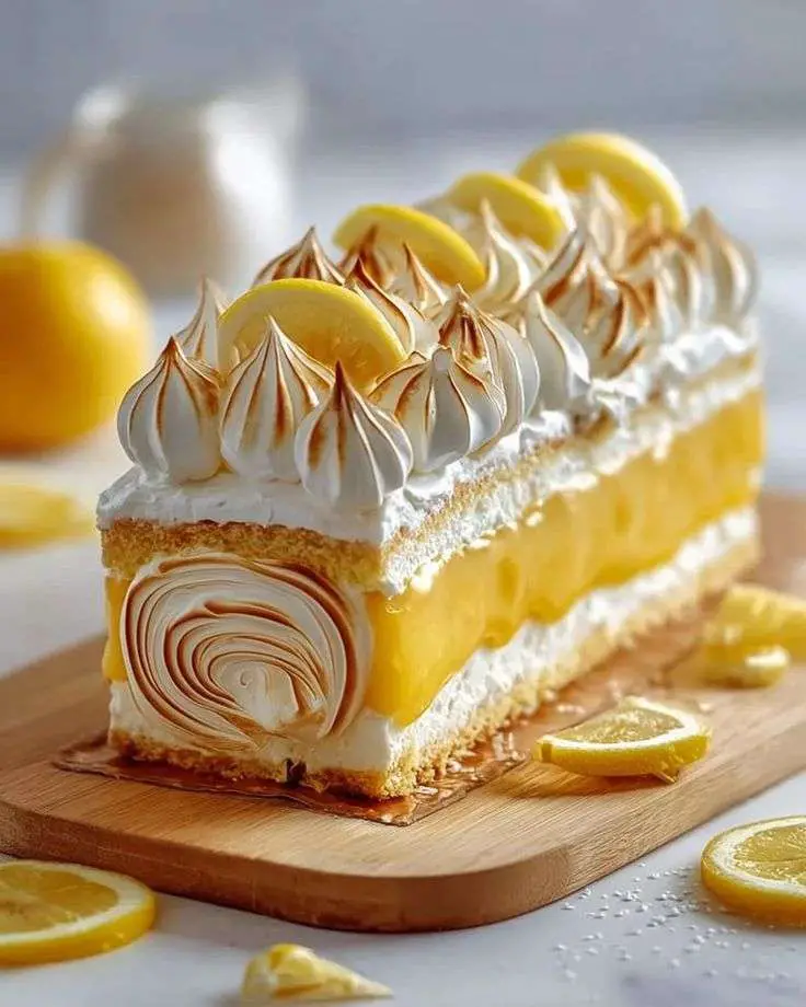 Cheesecake citron meringué avec lemon curd et meringue dorée sur le dessus