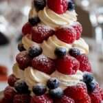 pavlova aux fruits rouges avec crème fouettée et sucre glace