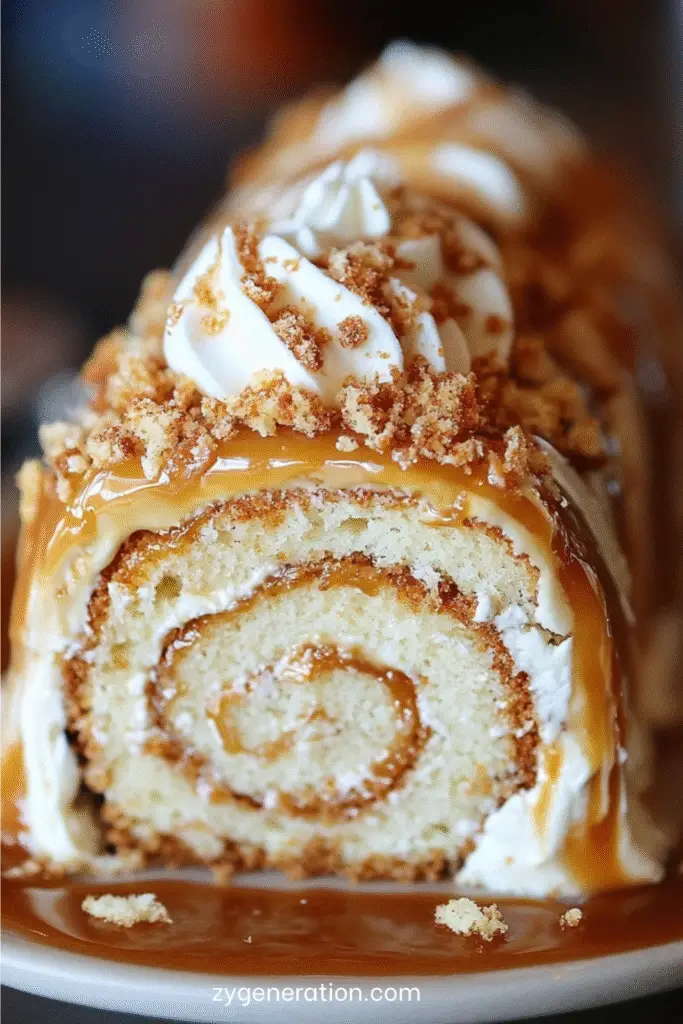gâteau roulé au caramel au beurre salé maison sur une assiette