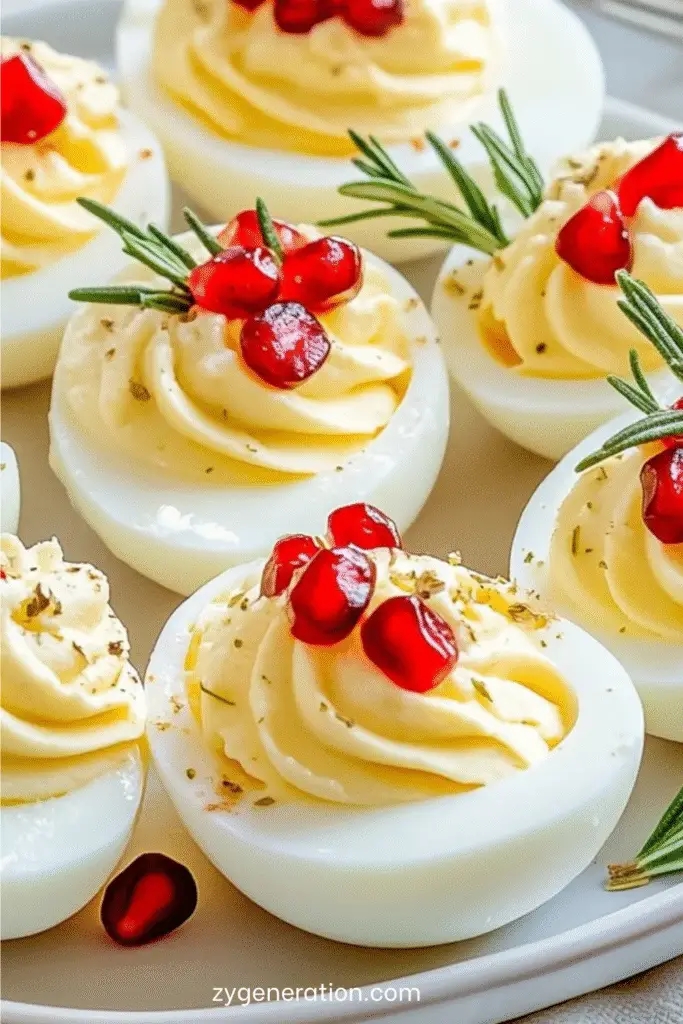 oeufs mimosa festifs crème citronnée grenade romarin sur plateau apéritif