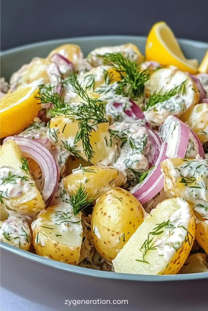 salade de pommes de terre crémeuse à l aneth oignon rouge citron