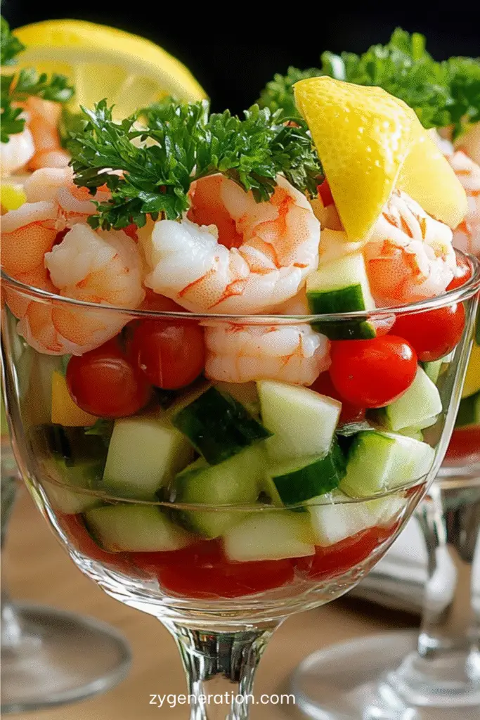 verrines fraîches crevettes concombre tomates cerises assaisonnement citron