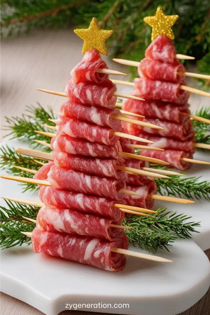 sapins apéritifs au saucisson en brochettes décorations romarin