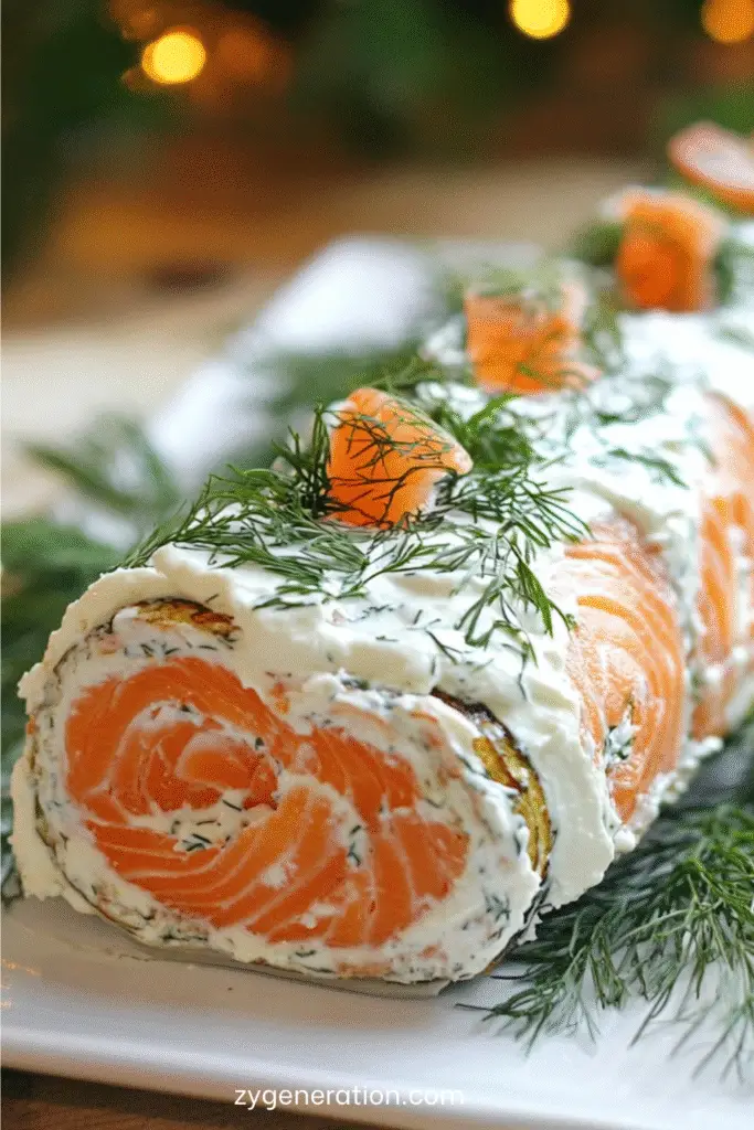 buche salée saumon fumé fromage frais aneth roulé génoise moelleuse