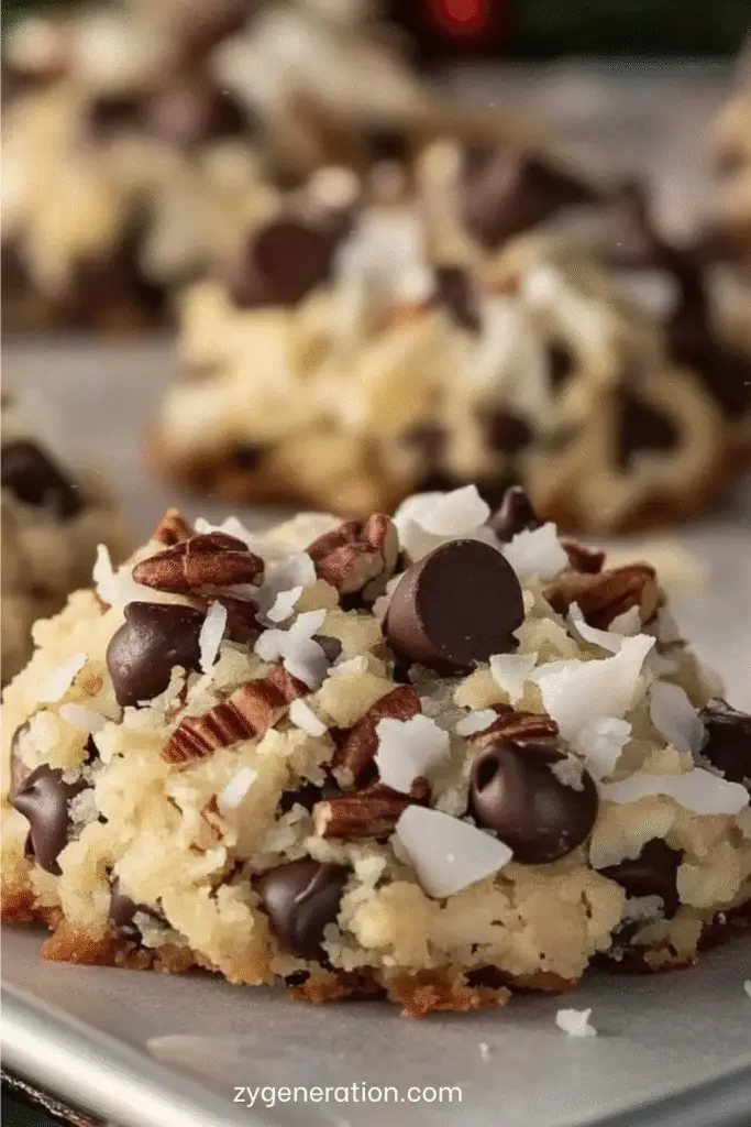 biscuits de noël chocolat noix de coco noix de pécan dorés sur plaque de cuisson