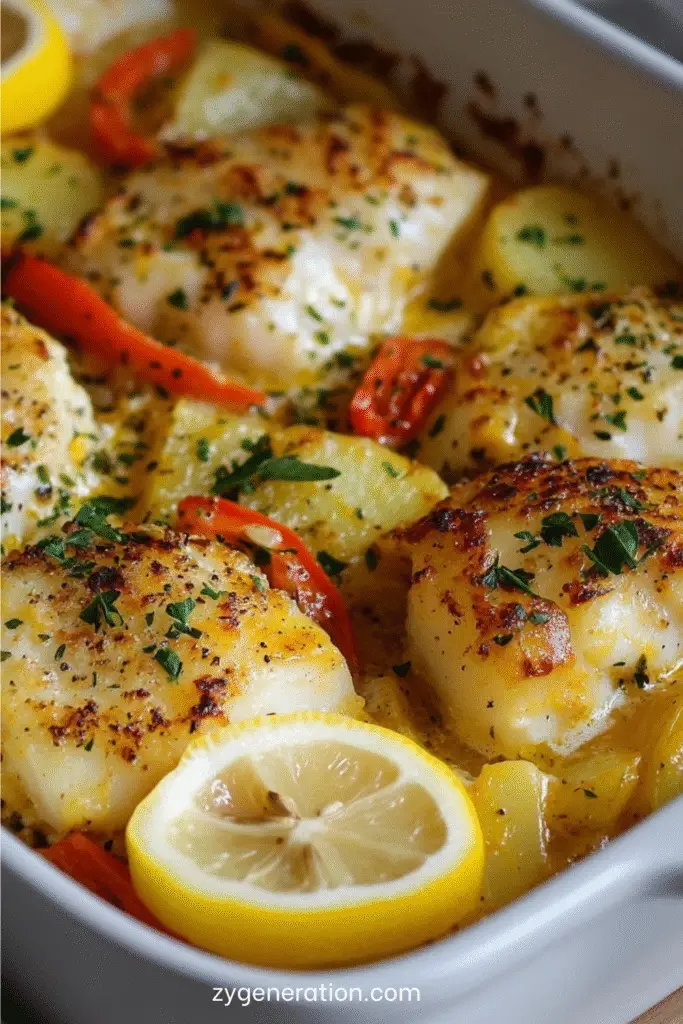 dos de cabillaud en cocotte avec légumes rôtis crème au parmesan et citron