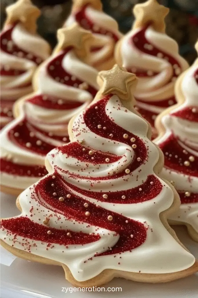 biscuits de noël en forme de sapin décorés de glaçage royal coloré et perles en sucre