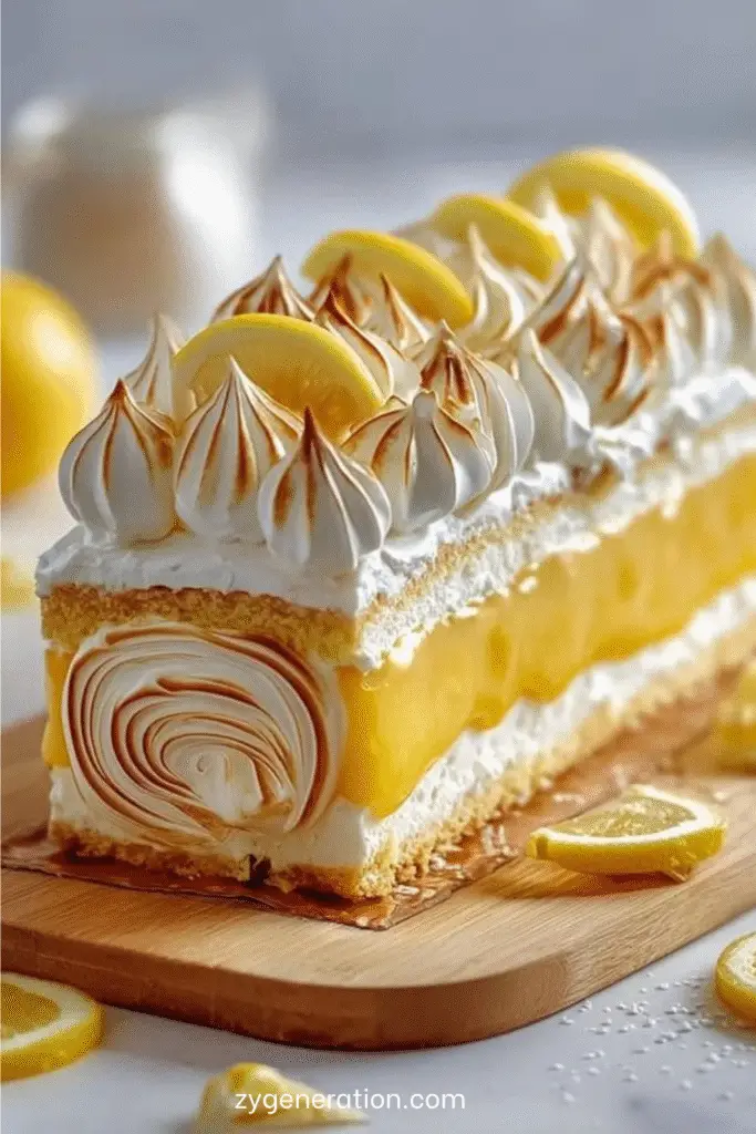 Cheesecake citron meringué avec lemon curd et meringue dorée sur le dessus