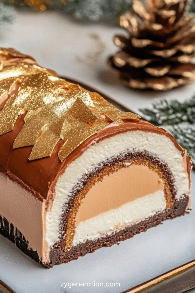 bûche glacée nutella avec croustillant speculoos et glaçage chocolat lait