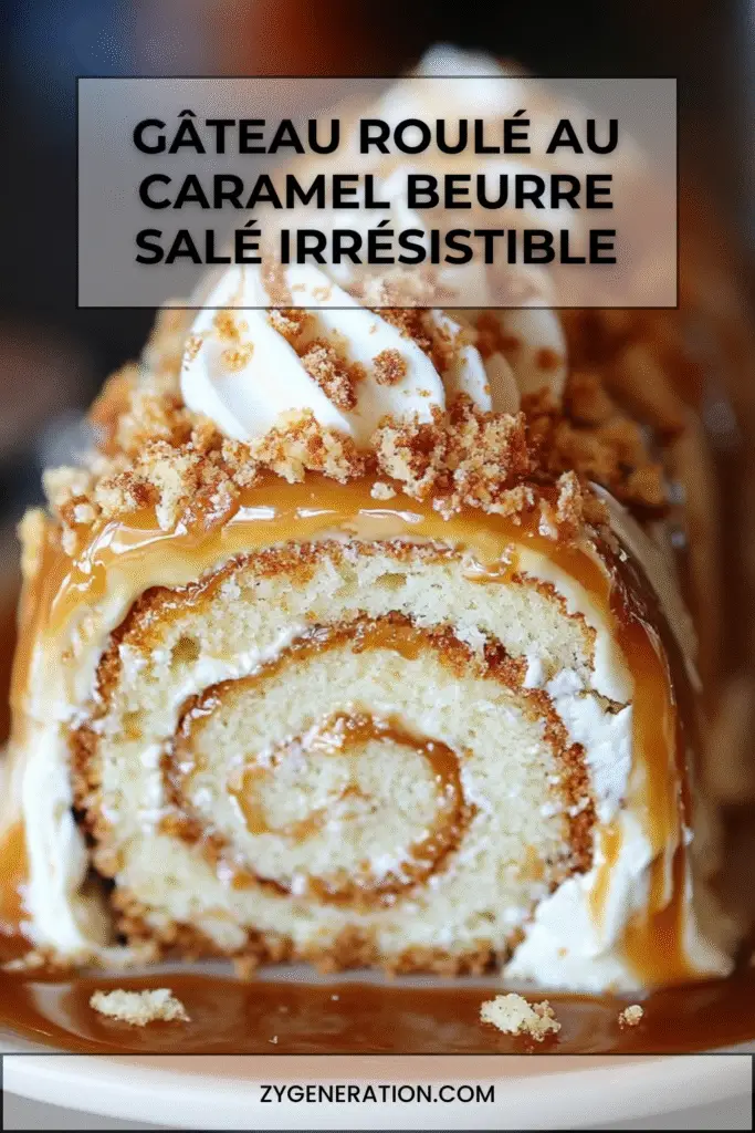 gâteau roulé au caramel au beurre salé maison sur une assiette