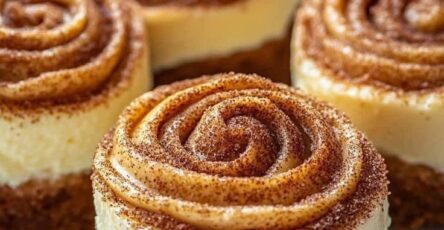 Mini cheesecake crémeux à la cannelle et glaçage.