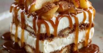 Tiramisu aux pommes poêlées et caramel beurre salé.