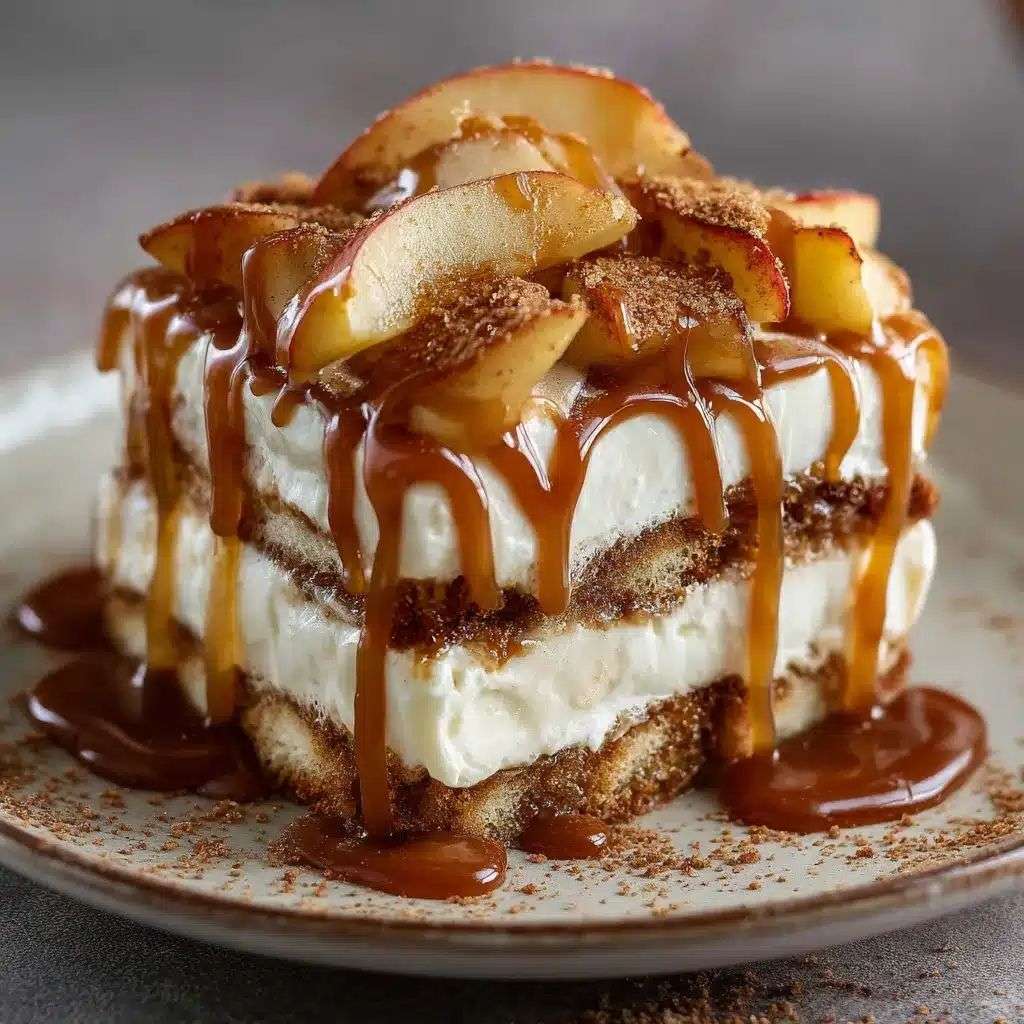 Tiramisu aux pommes poêlées et caramel beurre salé.