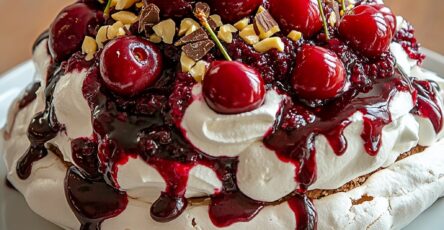 Pavlova aux cerises et chocolat noir