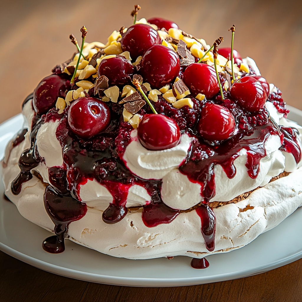 Pavlova aux cerises et chocolat noir