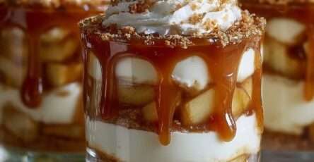 Verrines aux pommes caramélisées avec caramel maison et chantilly vanillée légère.