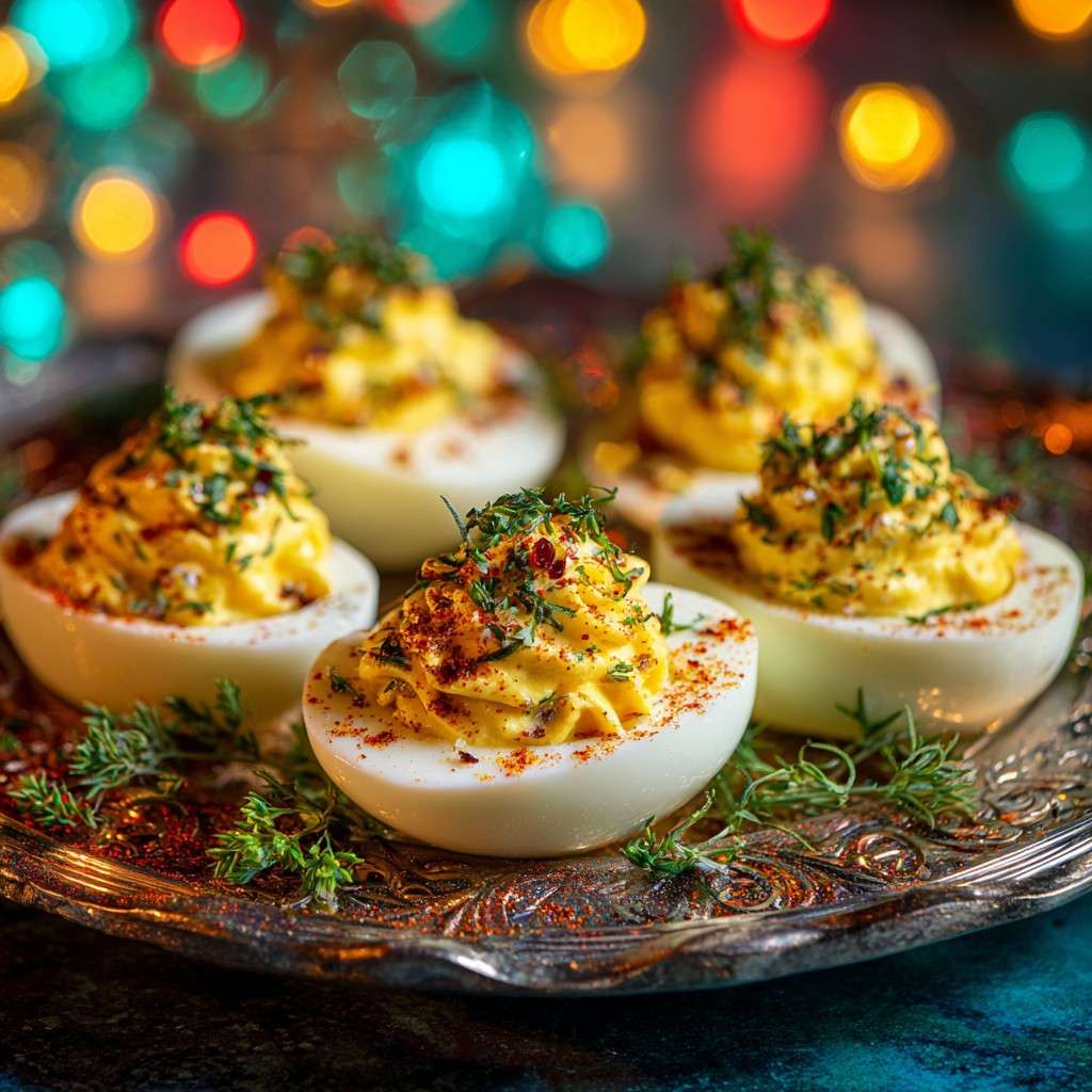 Œufs mimosa aux herbes fraîches garnis de ciboulette et d’aneth, servis en entrée élégante ou en apéritif gourmand.