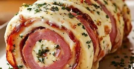 Bûche salée jambon-fromage gratinée dorée au four