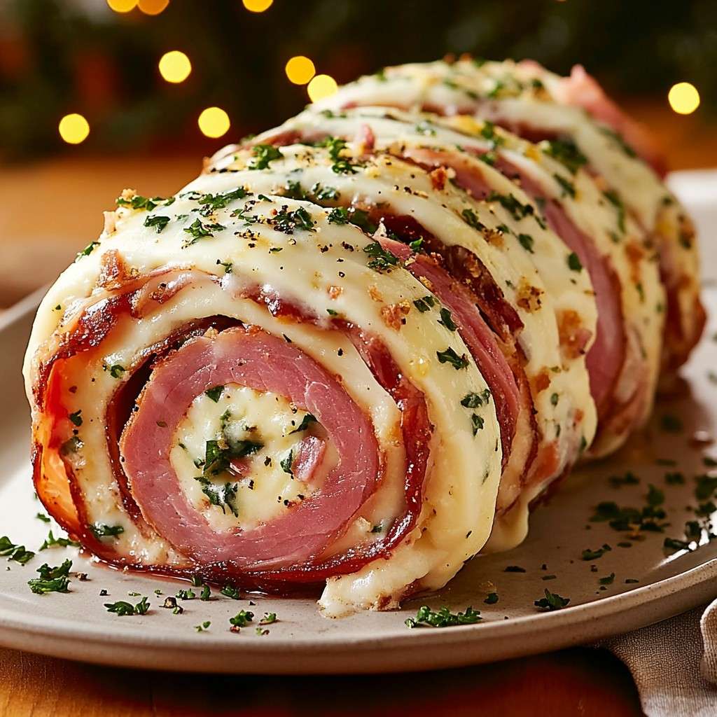 Bûche salée jambon-fromage gratinée dorée au four