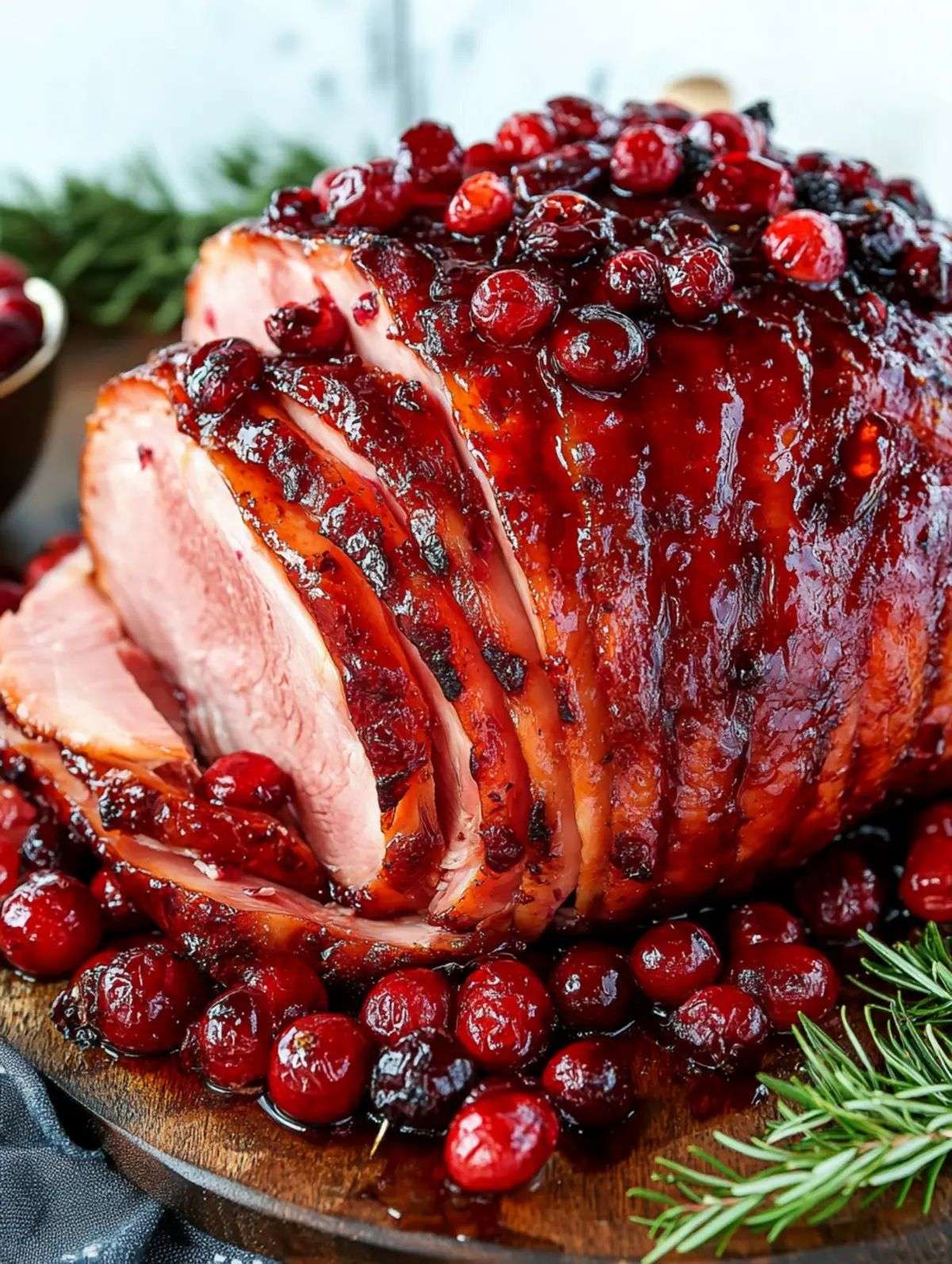 Jambon rôti glacé aux cranberries et miel pour Noël.