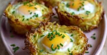 Nids de pommes de terre aux œufs coulants au four