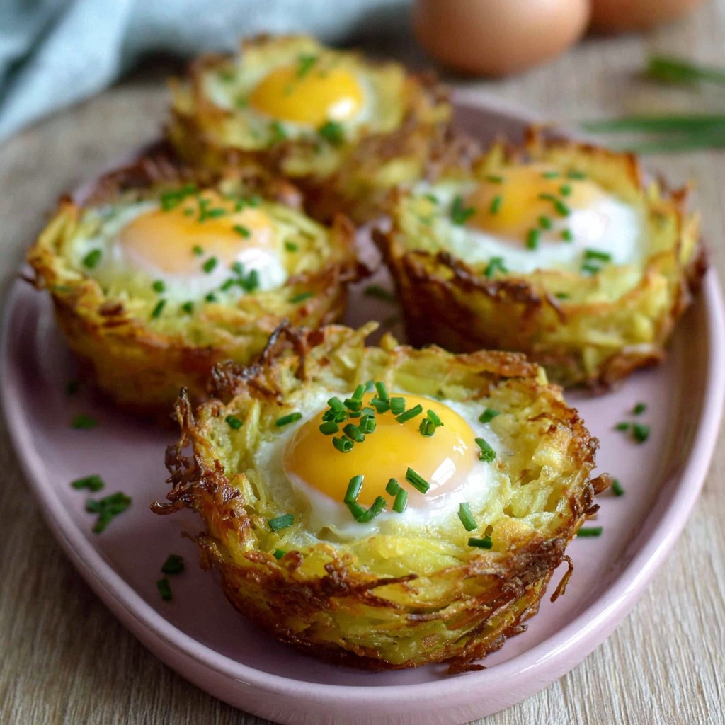 Nids de pommes de terre aux œufs coulants au four
