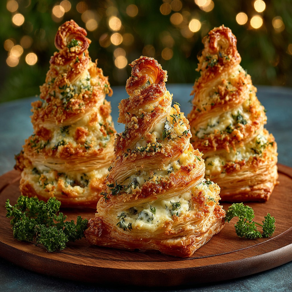 Sapins feuilletés au fromage et aux herbes dorés au four
