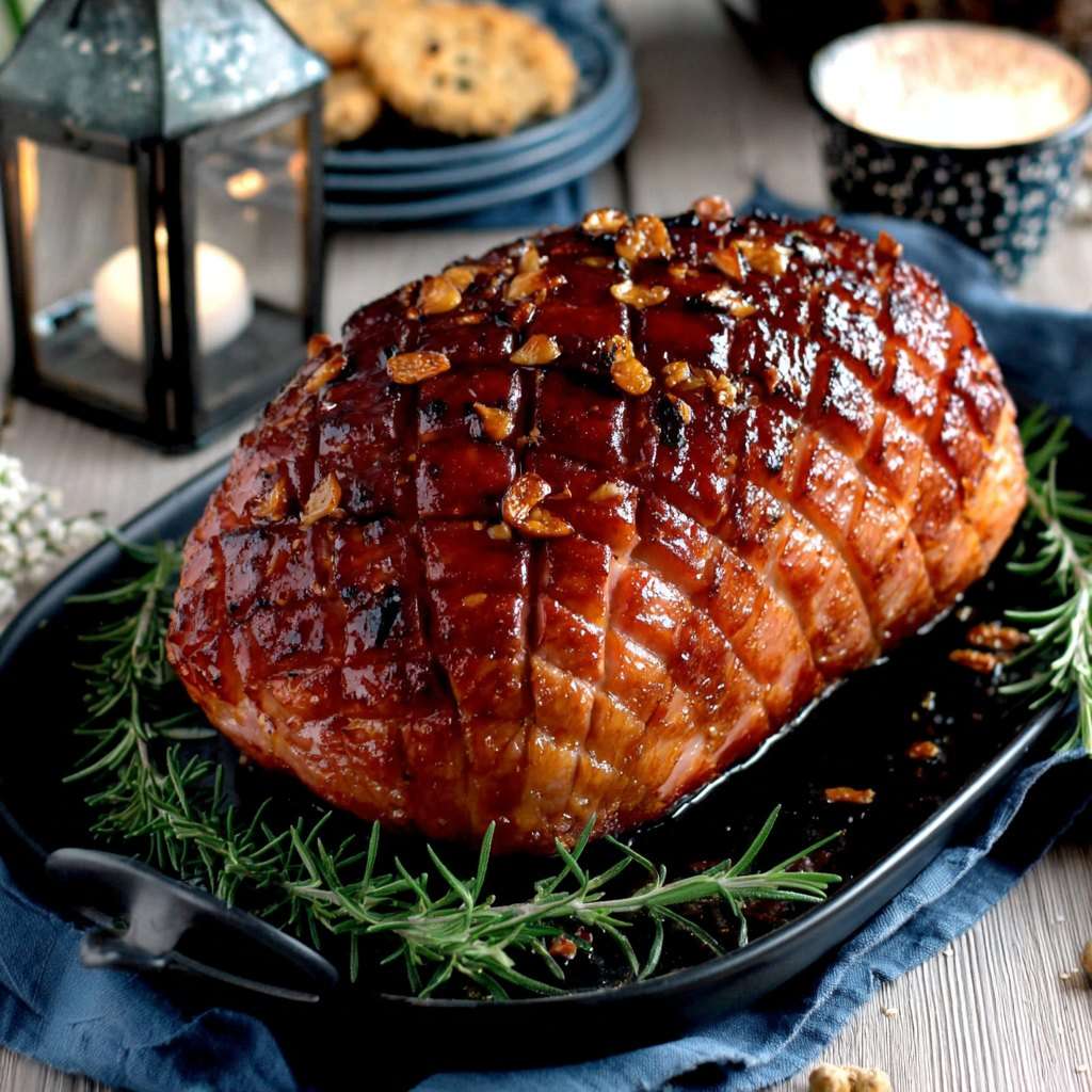 Rôti de porc glacé à l’ail et au romarin