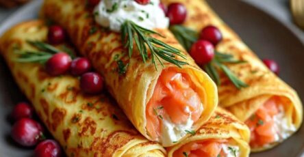 Crêpes roulées au saumon fumé et fromage frais