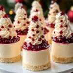 Mini cheesecakes de Noël aux fruits rouges présentés en dessert individuel.