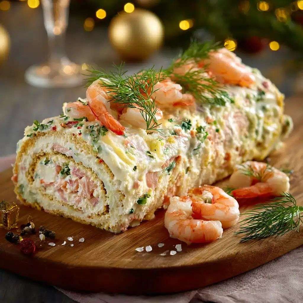 Bûche salée aux fruits de mer et saumon fumé.