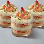 Verrines tiramisu salé aux crevettes et mascarpone au citron.