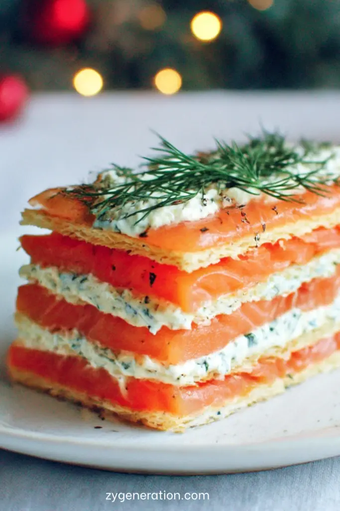 Millefeuille salé au saumon fumé et fromage frais