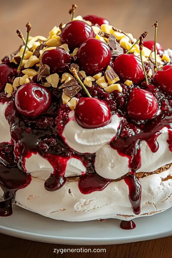 Pavlova aux cerises et chocolat noir