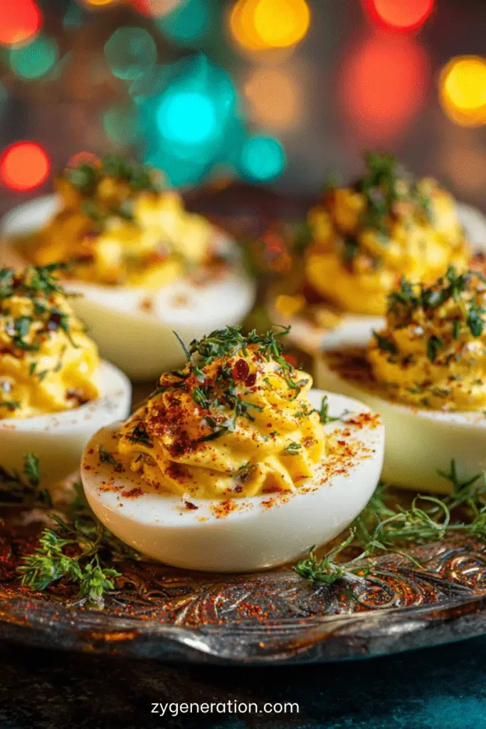 Œufs mimosa aux herbes fraîches garnis de ciboulette et d’aneth, servis en entrée élégante ou en apéritif gourmand.