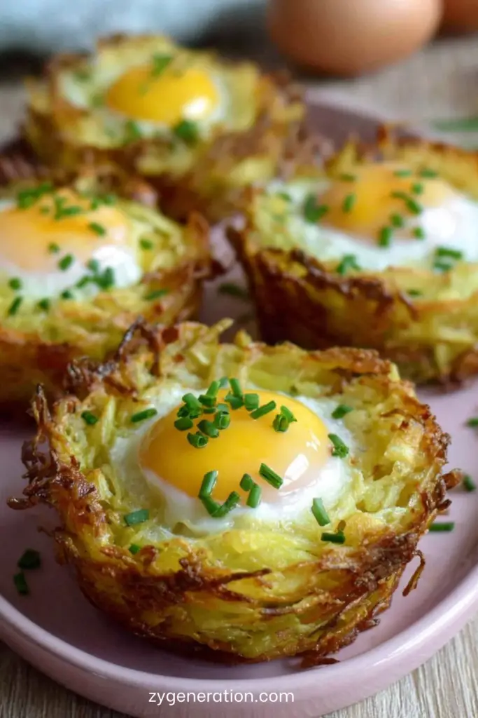 Nids de pommes de terre aux œufs coulants au four