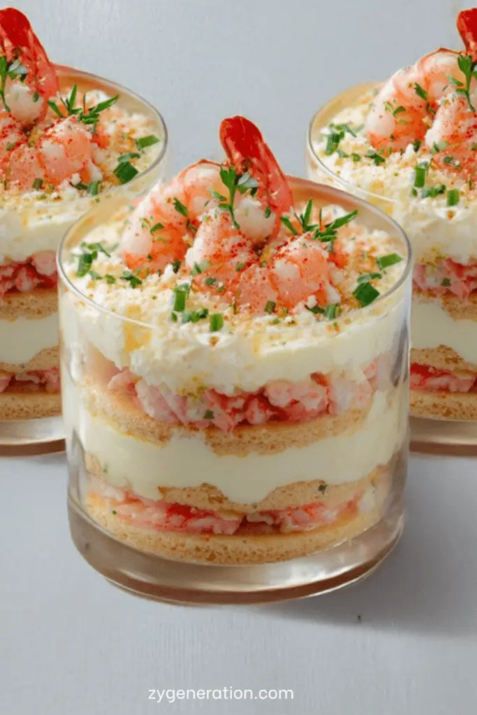 Verrines tiramisu salé aux crevettes et mascarpone au citron.