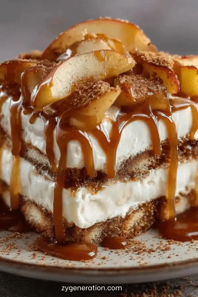 Tiramisu aux pommes poêlées et caramel beurre salé.