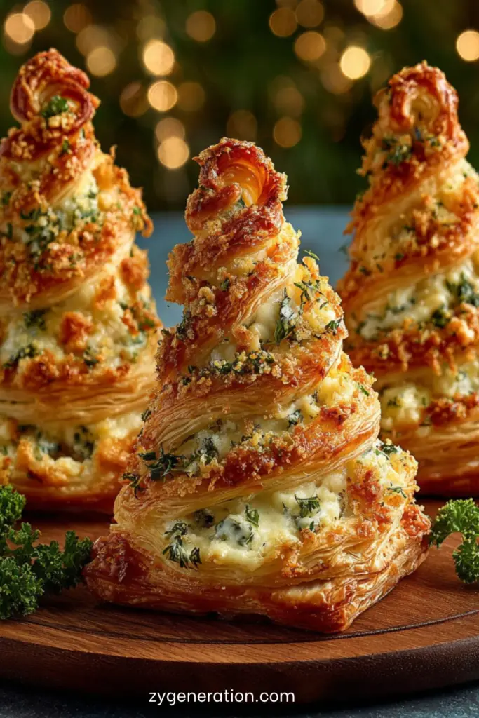 Sapins feuilletés au fromage et aux herbes dorés au four