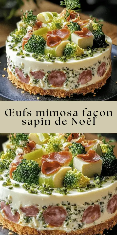 Cheesecake salé au brocoli, fromage et jambon cru présenté en parts.