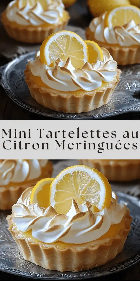 Mini tartelettes au citron meringuées dorées avec fond sablé et crème citron délicate.