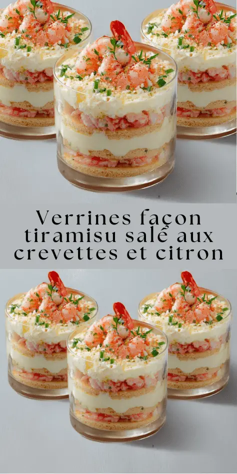 Verrines tiramisu salé aux crevettes et mascarpone au citron.