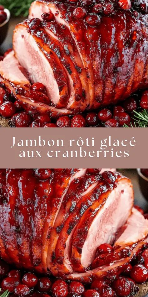 Jambon rôti glacé aux cranberries et miel pour Noël.