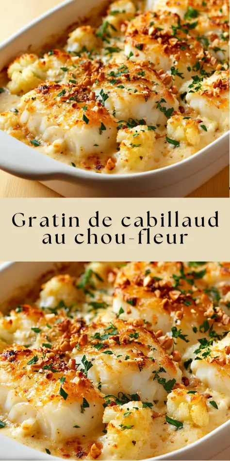 Gratin de cabillaud au chou-fleur et crème onctueuse.